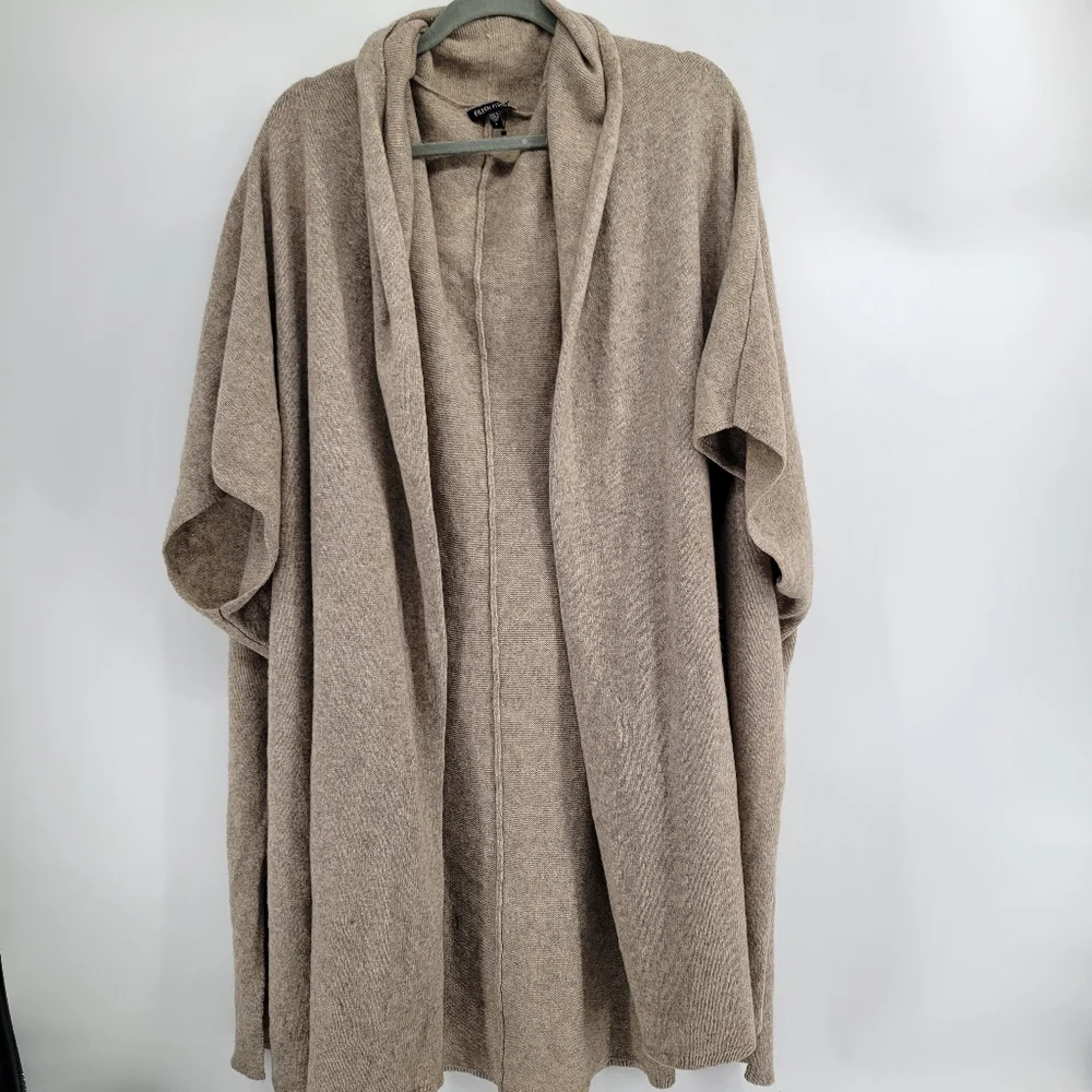 Eileen Fisher Taupe Open-Front Wool Blend Cardigan - Picture 1 of 6